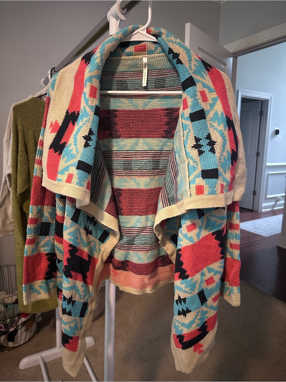 Open-Front Aztec Pattern Cardigan Sweater - Multicolor